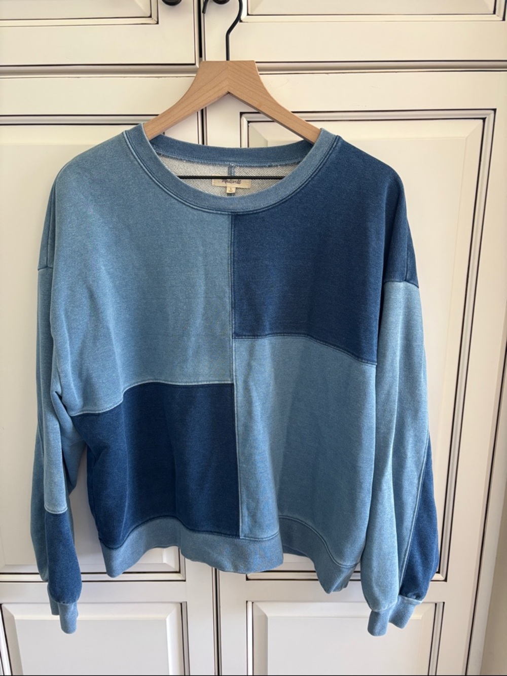 Madewell Blue Indigo Dyed Beach Colorblock Patchwork Swearshirt Womens Large